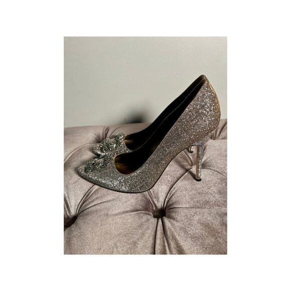 MANOLO BLAHNIK HANGISI GOLD GLITTER HEELS - Picture 6 of 8